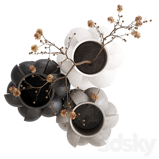 Dry branches in vases with spheres. 3ds Max - thumbnail 3