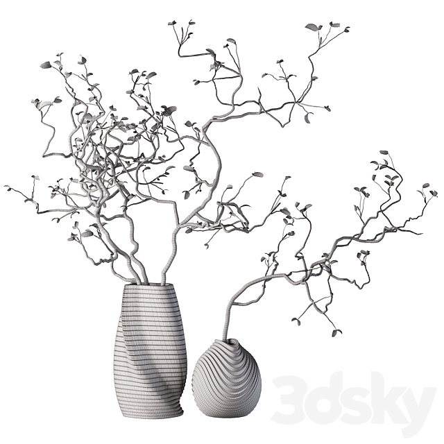 Dry branches with leaves in decorative vases 3DS Max Model - thumbnail 5