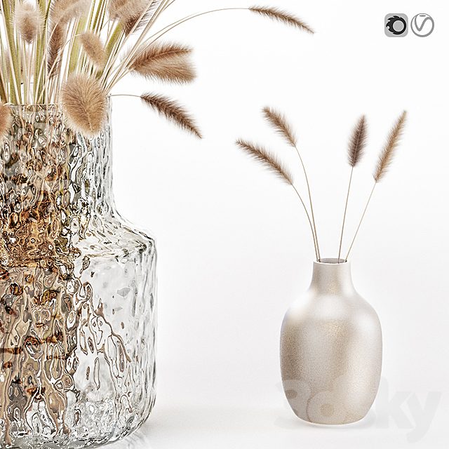 Dry flowers in glass vase 2 3DS Max Model - thumbnail 4