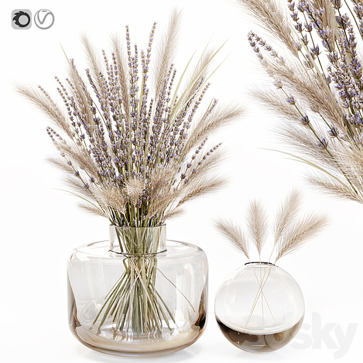 Dry flowers in glass vase with lavender 3DS Max - thumbnail 1