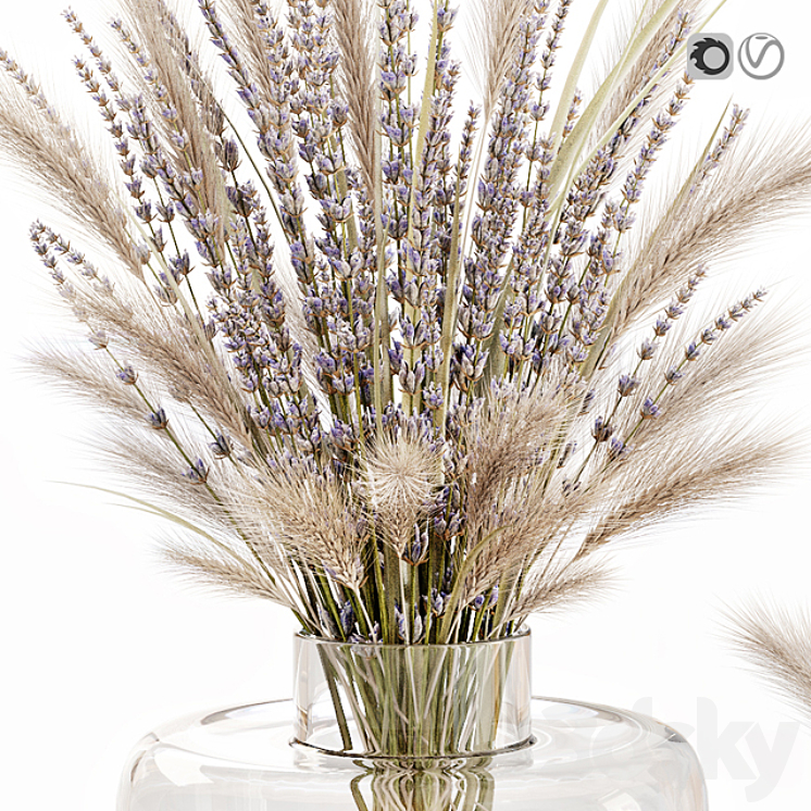 Dry flowers in glass vase with lavender 3DS Max - thumbnail 2