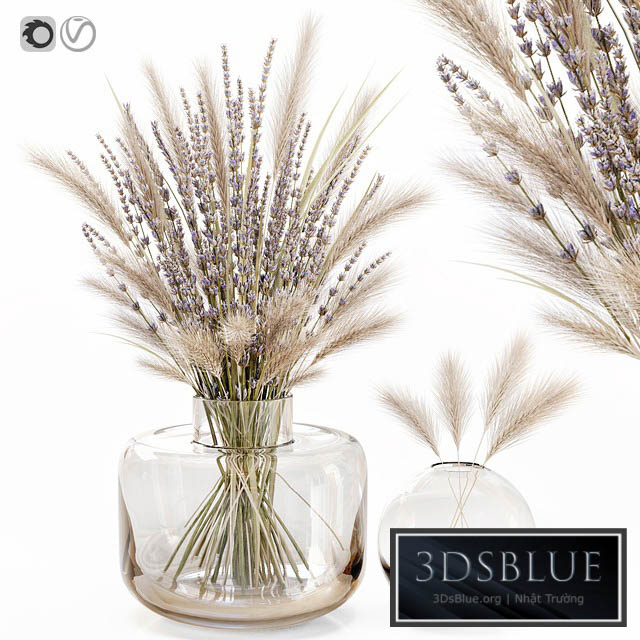 Dry flowers in glass vase with lavender 3DS Max - thumbnail 3