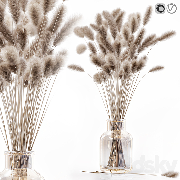 Dry flowers in modern vase 2 3DS Max Model - thumbnail 1