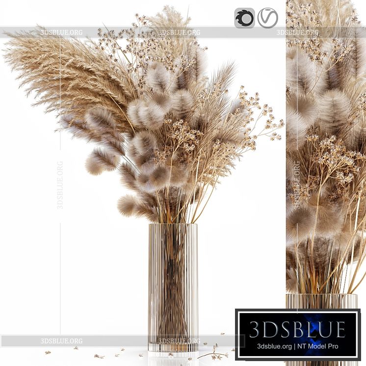 Dry flowers in modern vase 3 3DS Max - thumbnail 3