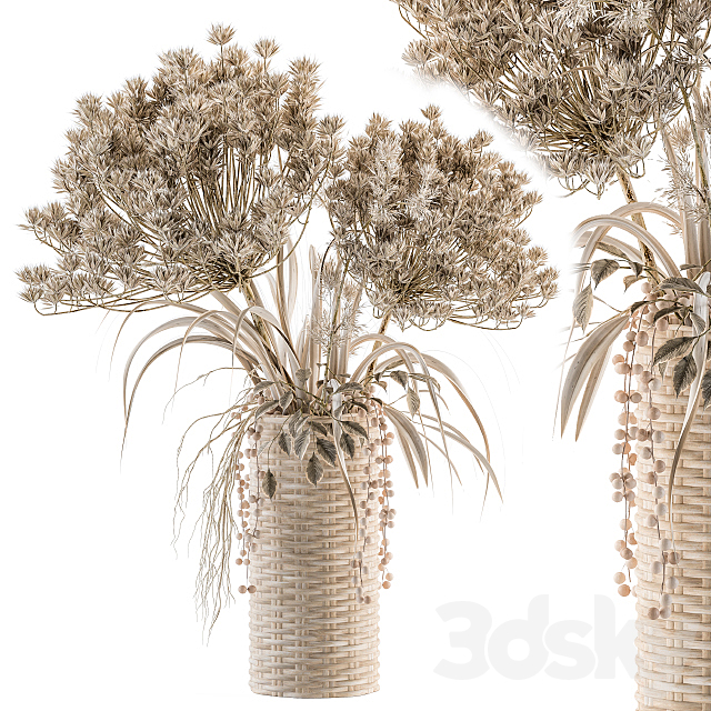 Dry plants 22 – dried Bouquet in Wicker Basket Vase 3DS Max Model - thumbnail 1