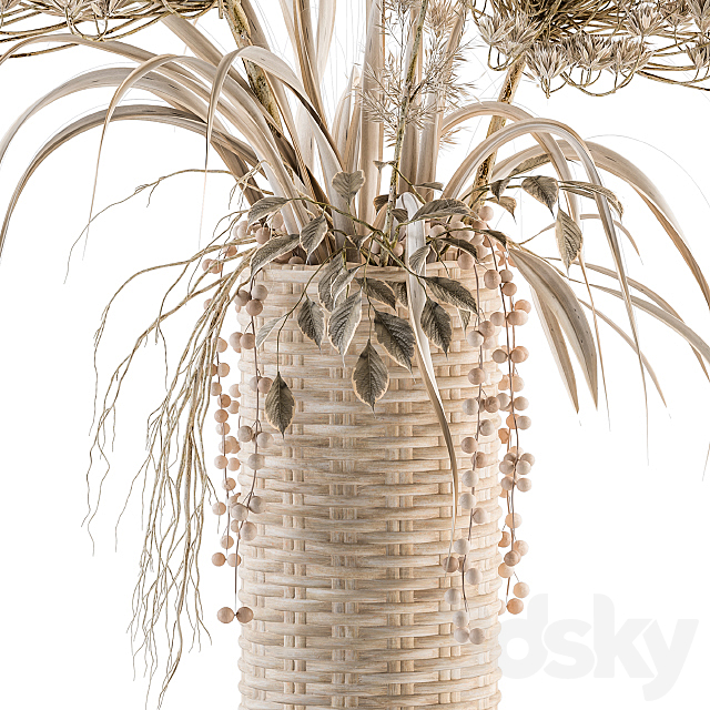 Dry plants 22 – dried Bouquet in Wicker Basket Vase 3DS Max Model - thumbnail 2