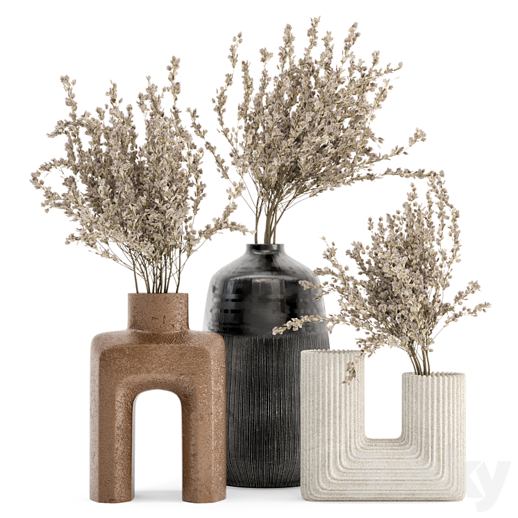 Dry Plants Bouquet Collaction In Concrete Pot – Set 358 3DS Max - thumbnail 1