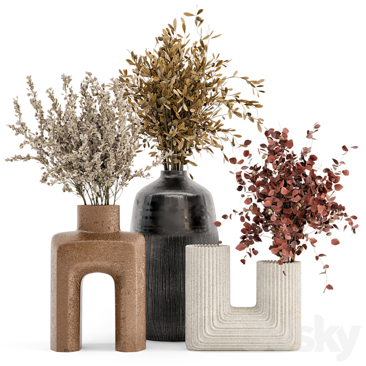 Dry Plants Bouquet Collection In Concrete Pot – Set 442 3DS Max Model - thumbnail 3