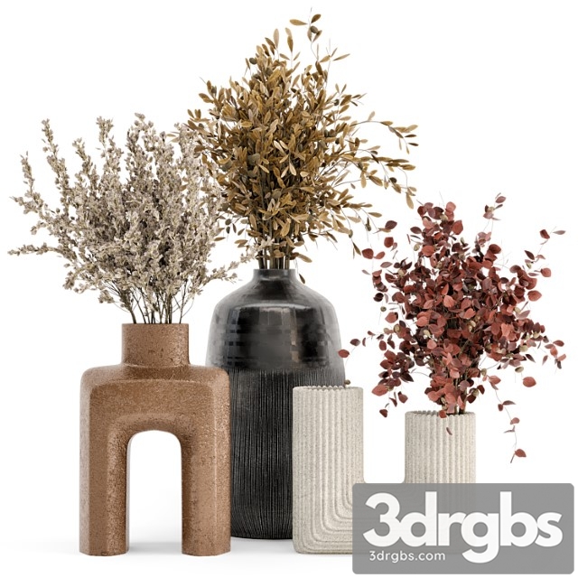 Dry Plants Bouquet Collection In Concrete Pot Set 442 3dsmax Download - thumbnail 1