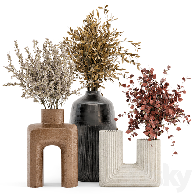 Dry Plants Bouquet Collection In Concrete Pot – Set 442 3DSMax File - thumbnail 1