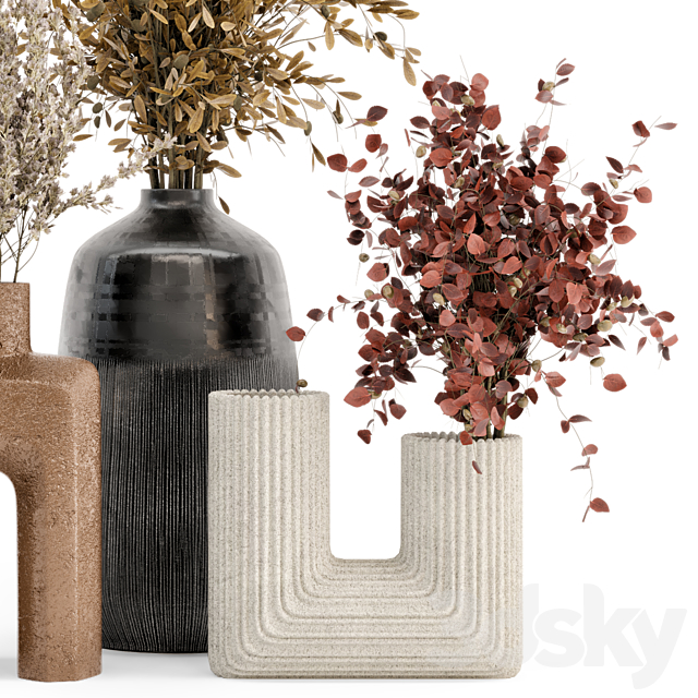 Dry Plants Bouquet Collection In Concrete Pot – Set 442 3DSMax File - thumbnail 4