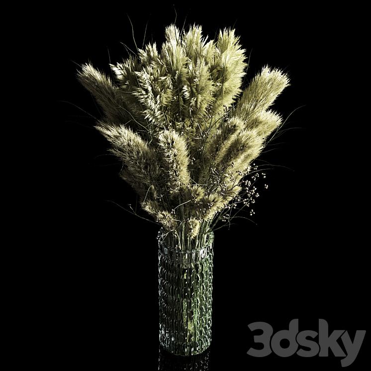 Dry Plants pampas Bouquet Indoor glass vase 3DS Max Model - thumbnail 2