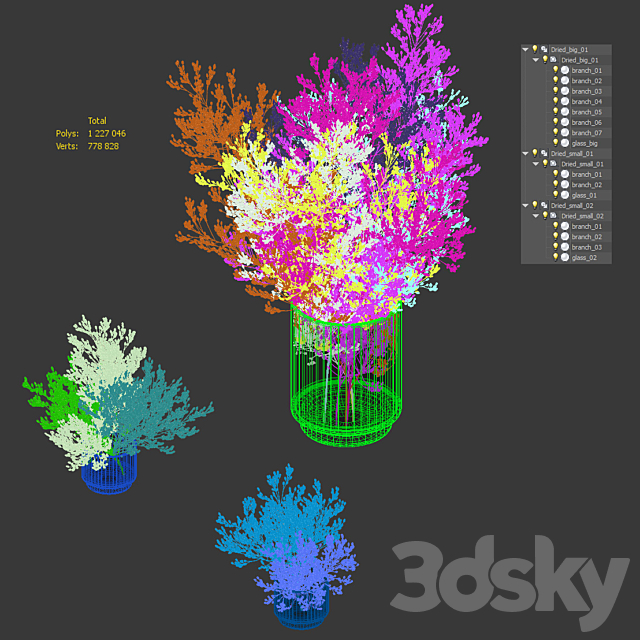 Dry plants set. 3 models 3DS Max Model - thumbnail 5