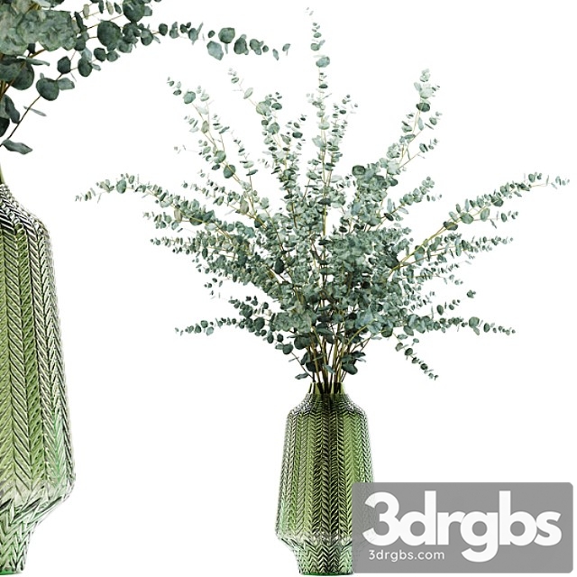 Eucalyptus branches in a green vase - thumbnail 1