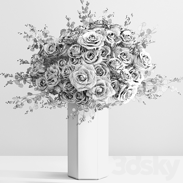 Eucalyptus ecuador white roses big glass event vase 3DS Max Model - thumbnail 2