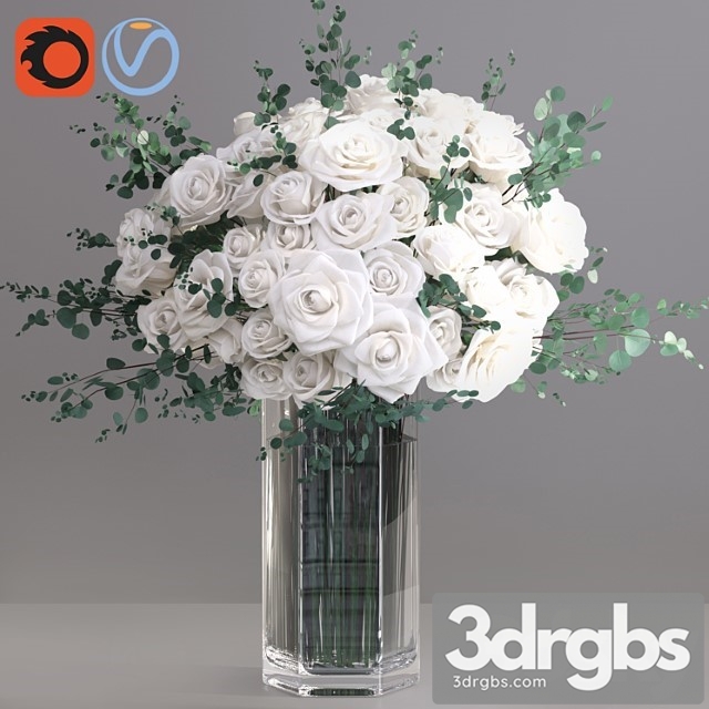 Eucalyptus Ecuador White Roses Vase 3dsmax Download - thumbnail 1