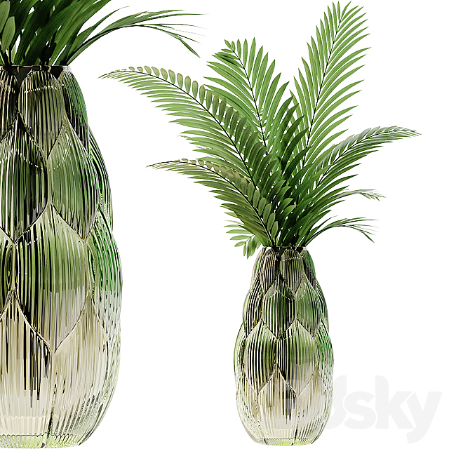 Exotic glass vase with Howea plants 3ds Max - thumbnail 1