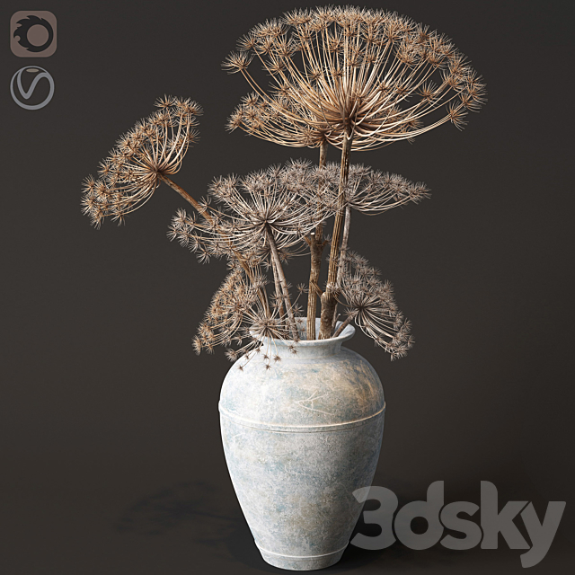 Floor vase with dry hogweed 3DSMax File - thumbnail 1