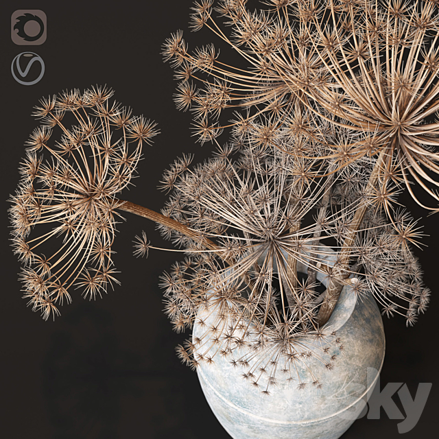 Floor vase with dry hogweed 3DSMax File - thumbnail 2