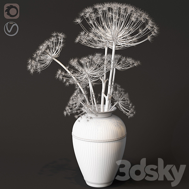 Floor vase with dry hogweed 3DSMax File - thumbnail 3