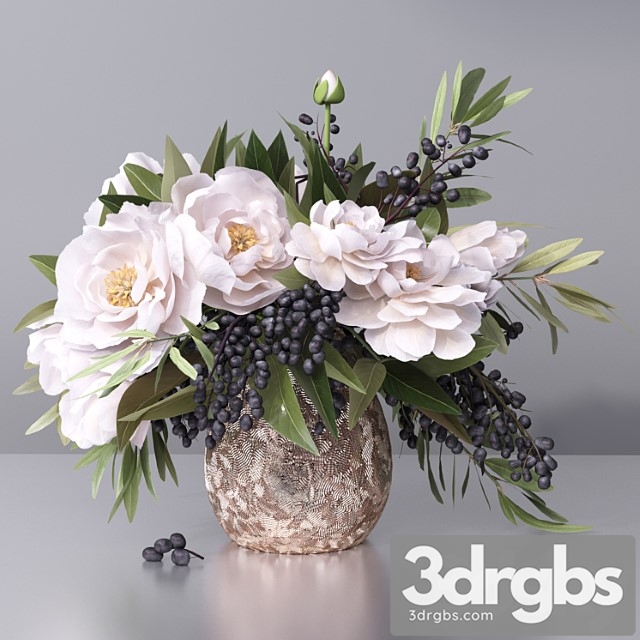 Flower arrangement- peony grape leaf twig vase - thumbnail 1