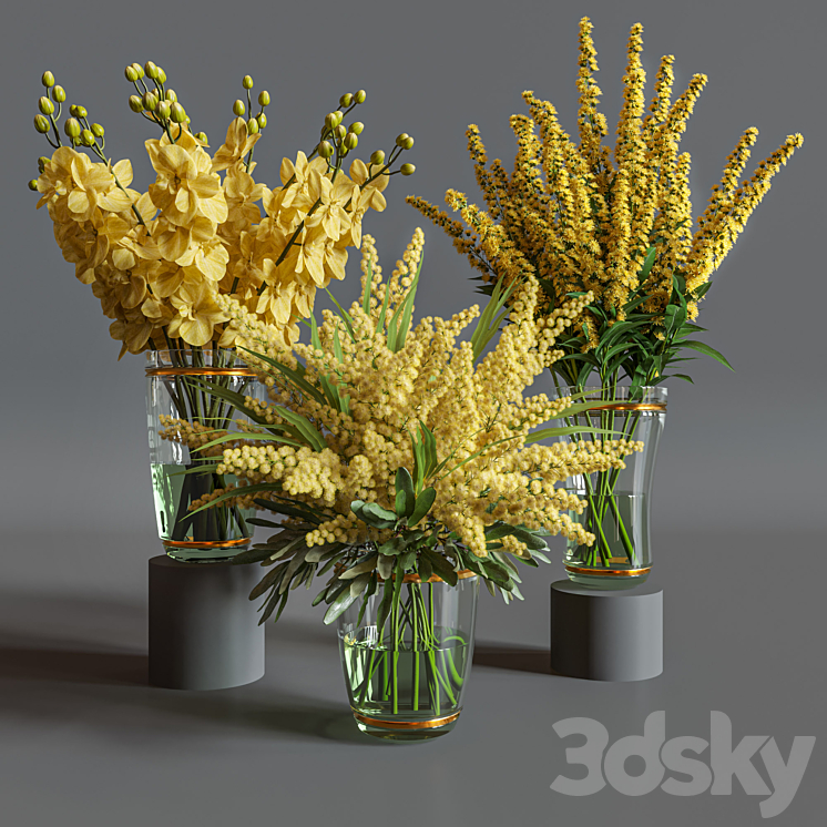 Flower Set 011 Yellow flowers. 3DS Max Model - thumbnail 3