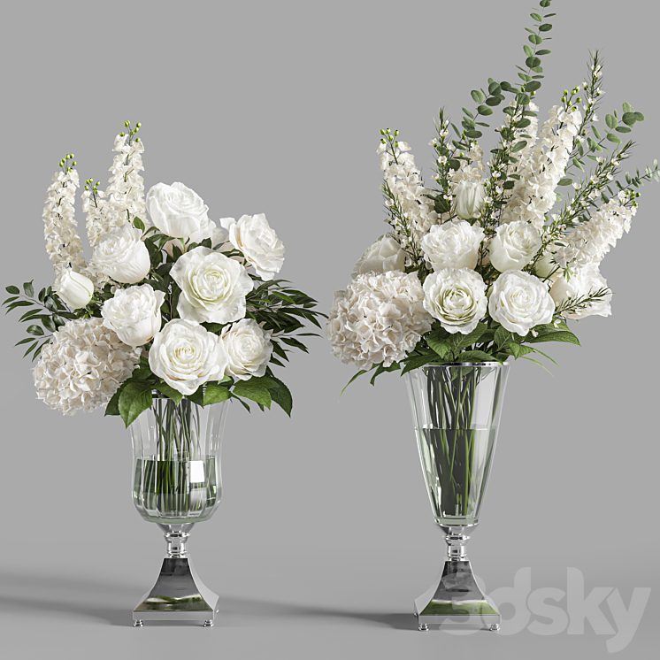 Flower Set 023 White bouquet 3DS Max Model - thumbnail 1