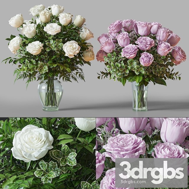 Flower Set 029 White and Pink Rose 3dsmax Download - thumbnail 1