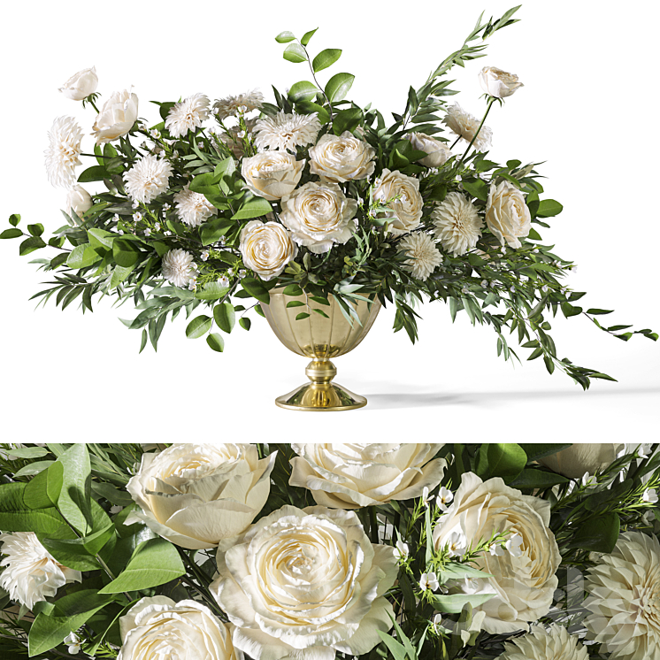 Flower Set 053 White Rose Dahlia Big bouquet 3DS Max Model - thumbnail 1