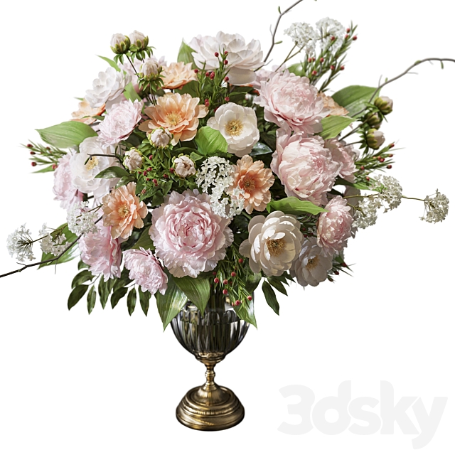 Flower Set 071 peonies gold crystal vase 3ds Max - thumbnail 2