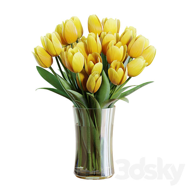 Flower Set 26 _ Yellow Tulips Bouquet 3ds Max - thumbnail 1