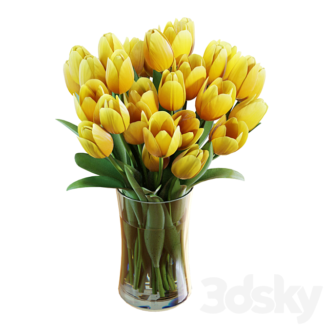 Flower Set 26 _ Yellow Tulips Bouquet 3ds Max - thumbnail 2