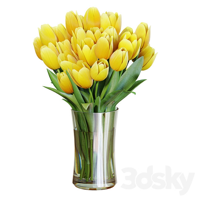 Flower Set 26 _ Yellow Tulips Bouquet 3ds Max - thumbnail 3