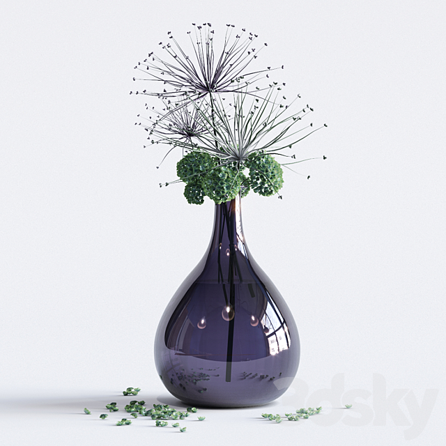 Flowers in a glass vase 3DS Max Model - thumbnail 1