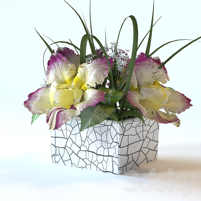 flowers in a square vase 3DS Max Model - thumbnail 1