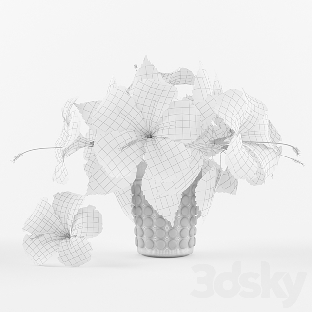 Flowers vase and Hibiscus 3DS Max Model - thumbnail 2