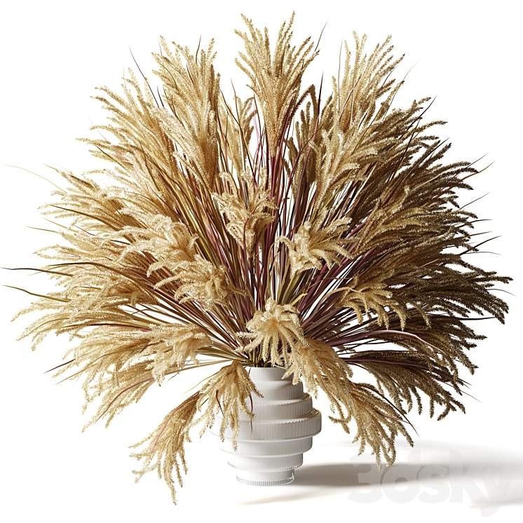 Fluffy bouquet of dry grass with tails in a glass white vase 3DS Max - thumbnail 1