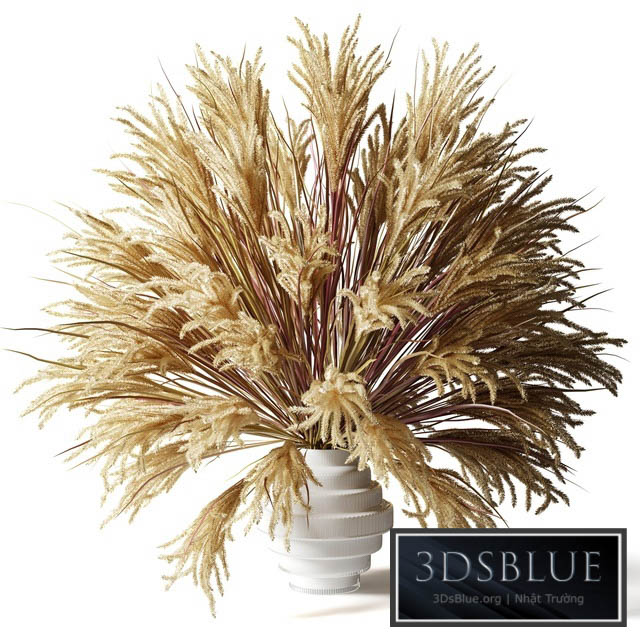 Fluffy bouquet of dry grass with tails in a glass white vase 3DS Max - thumbnail 3