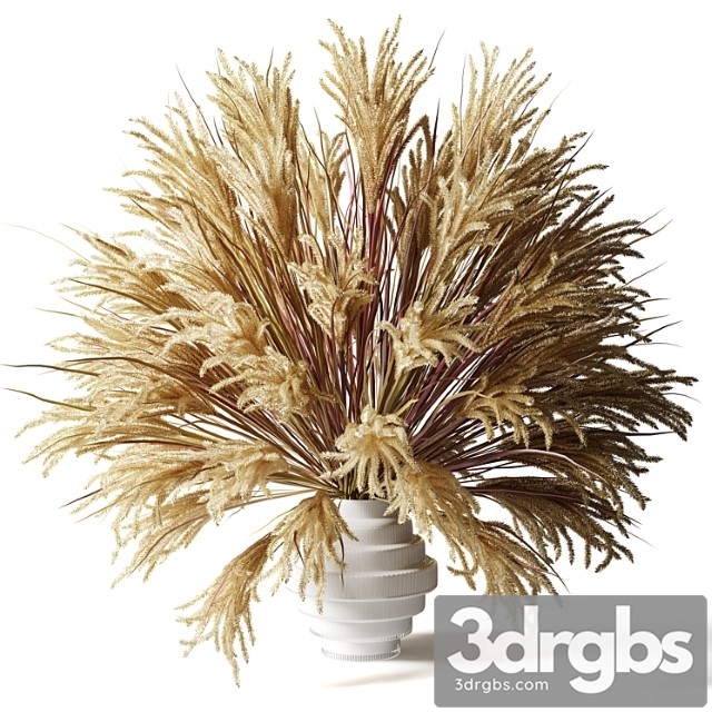 Fluffy bouquet of dry grass with tails in a glass white vase - thumbnail 1