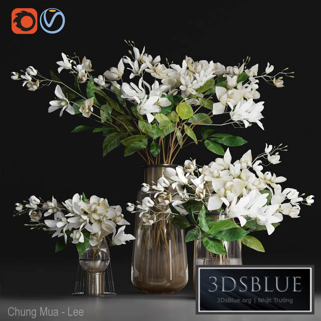 Gardenia \/ jasmine bouquet vases 3DS Max - thumbnail 3