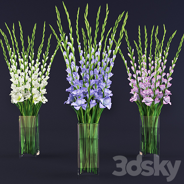 gladiolus bouquet in glass vase 3DS Max Model - thumbnail 2