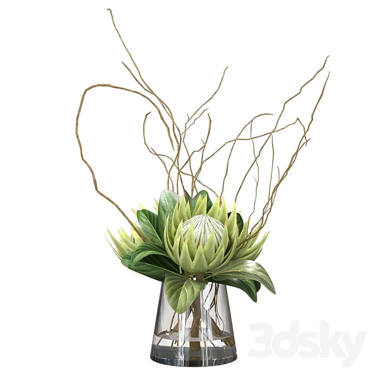 Green bouquet with protea 3DS Max Model - thumbnail 3