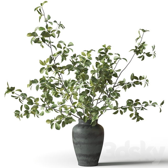 Green branches in a green clay vase 3ds Max - thumbnail 1