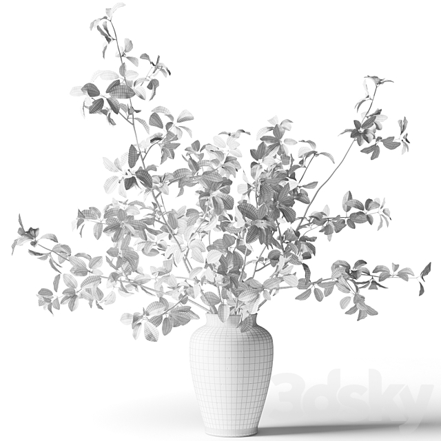 Green branches in a green clay vase 3ds Max - thumbnail 2