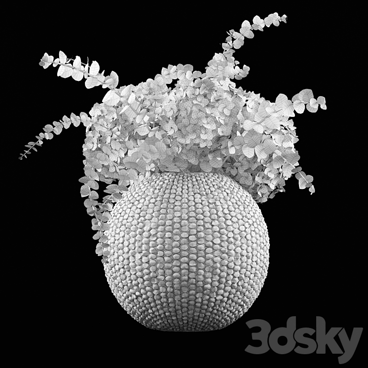 Green Hydrangeas with Eucaliptus baby blue in Bubble vase 3DS Max - thumbnail 2