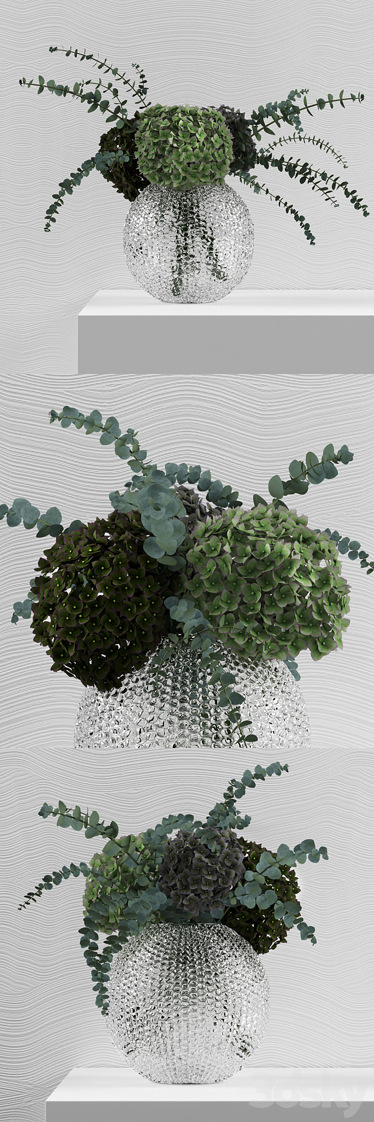 Green Hydrangeas with Eucaliptus baby blue in Bubble vase 3DS Max - thumbnail 1