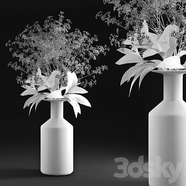 Gypsophila and magnolia leaves in bottle 3DS Max Model - thumbnail 2