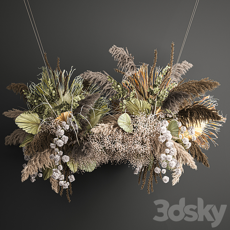 Hanging bouquet and installation under the ceiling decor above the table made of dried flowers palm leaf and pampas grass. 232. 3DS Max Model - thumbnail 1