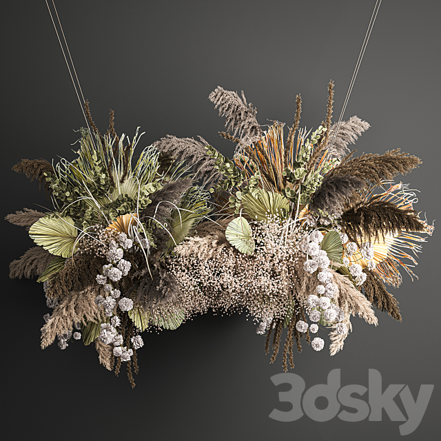 Hanging bouquet and installation under the ceiling. decor above the table made of dried flowers. palm leaf and pampas grass. 232. 3DSMax File - thumbnail 1