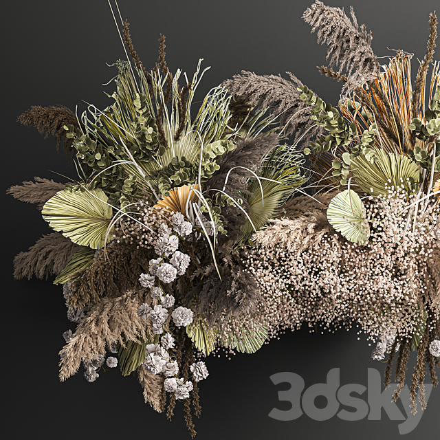 Hanging bouquet and installation under the ceiling. decor above the table made of dried flowers. palm leaf and pampas grass. 232. 3DSMax File - thumbnail 2